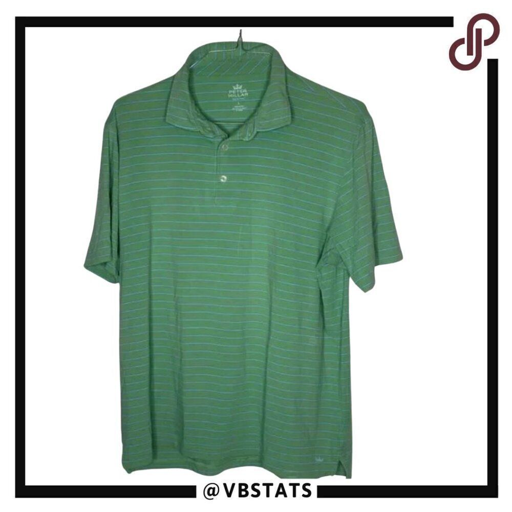 Peter Millar Seaside Wash SS Green and Blue Stiped Golf Polo in‎ Size Large